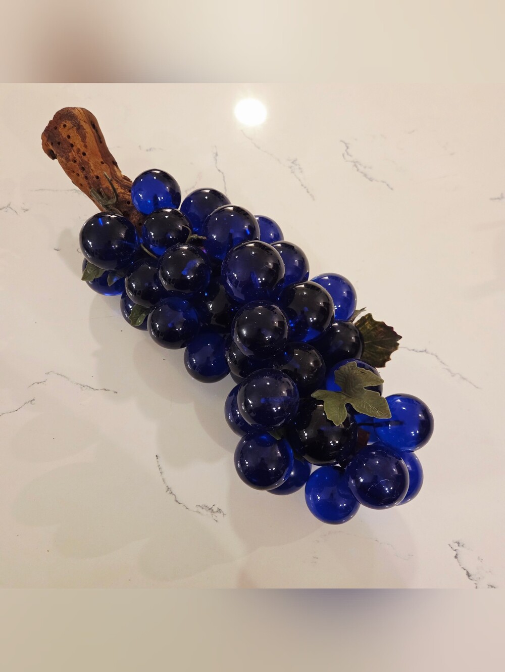 Vintage 1960's Lucite Grape Cluster Large Acrylic Cobalt Blue Wood Stem 17"